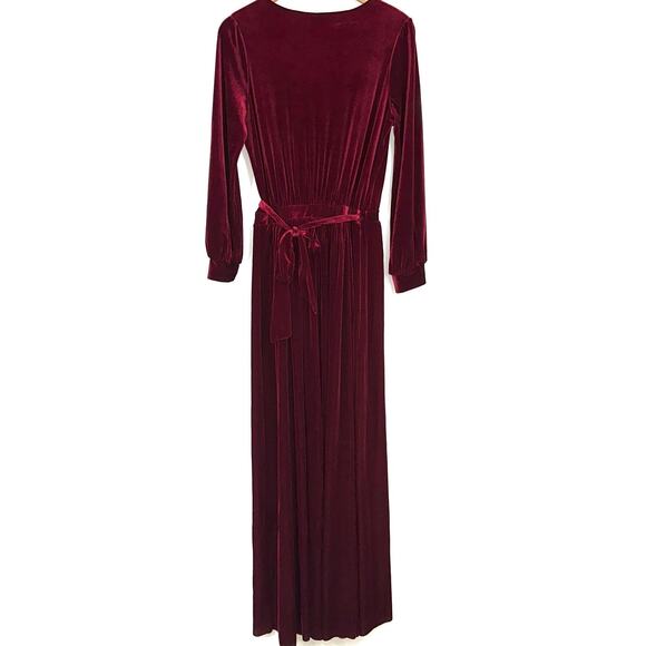 Two Birds New York Red Velvet Long Sleeve Wrap Maxi Dress Size Medium - Picture 7 of 13